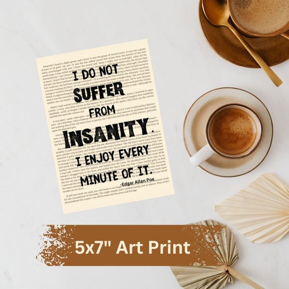 Edgar Allan Poe Book Page Art Print, Insanity Quotes, Bookish Art Print - Picture 3 of 4